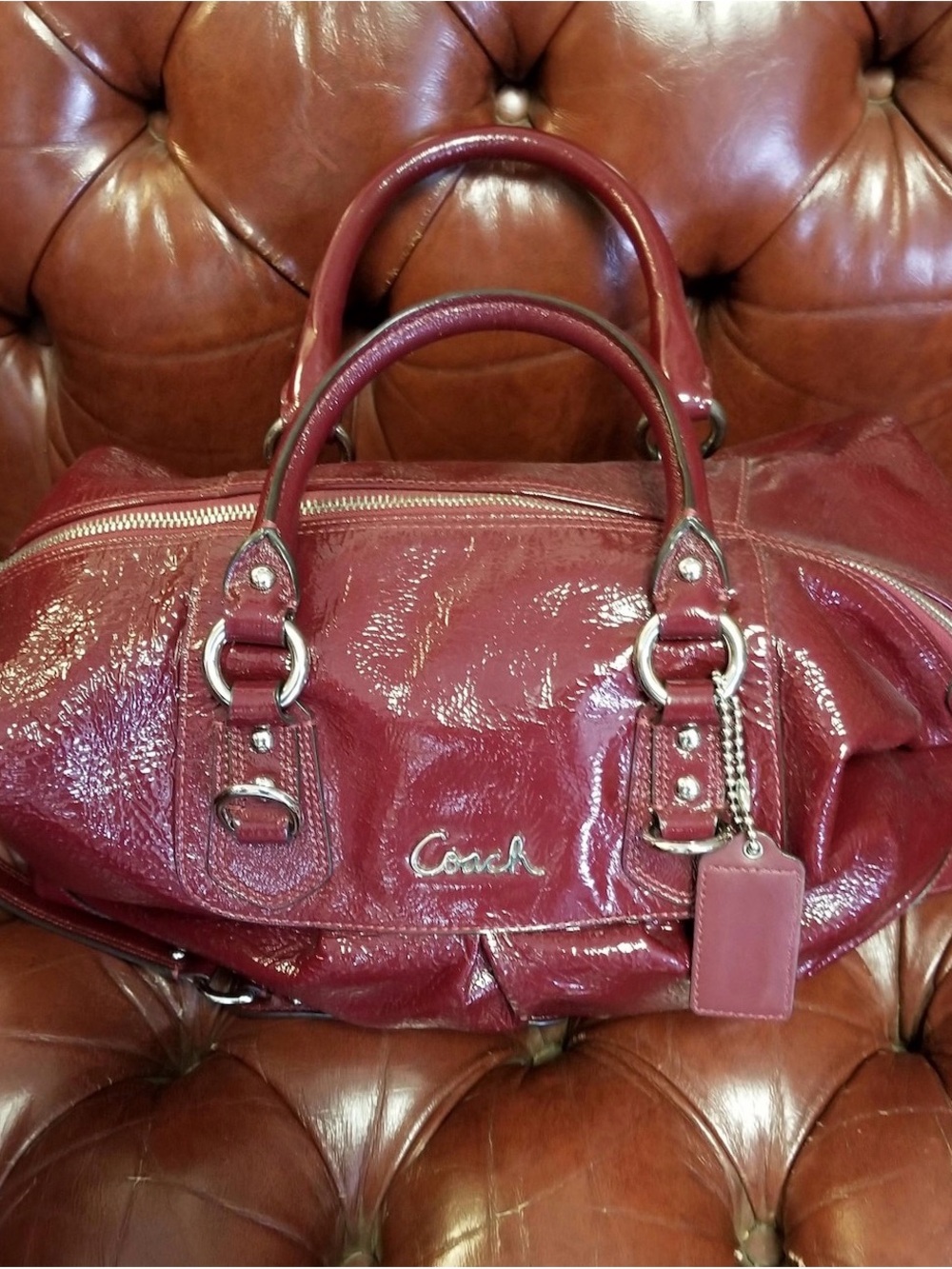 Coach Glossy Patent Satchel - Wine